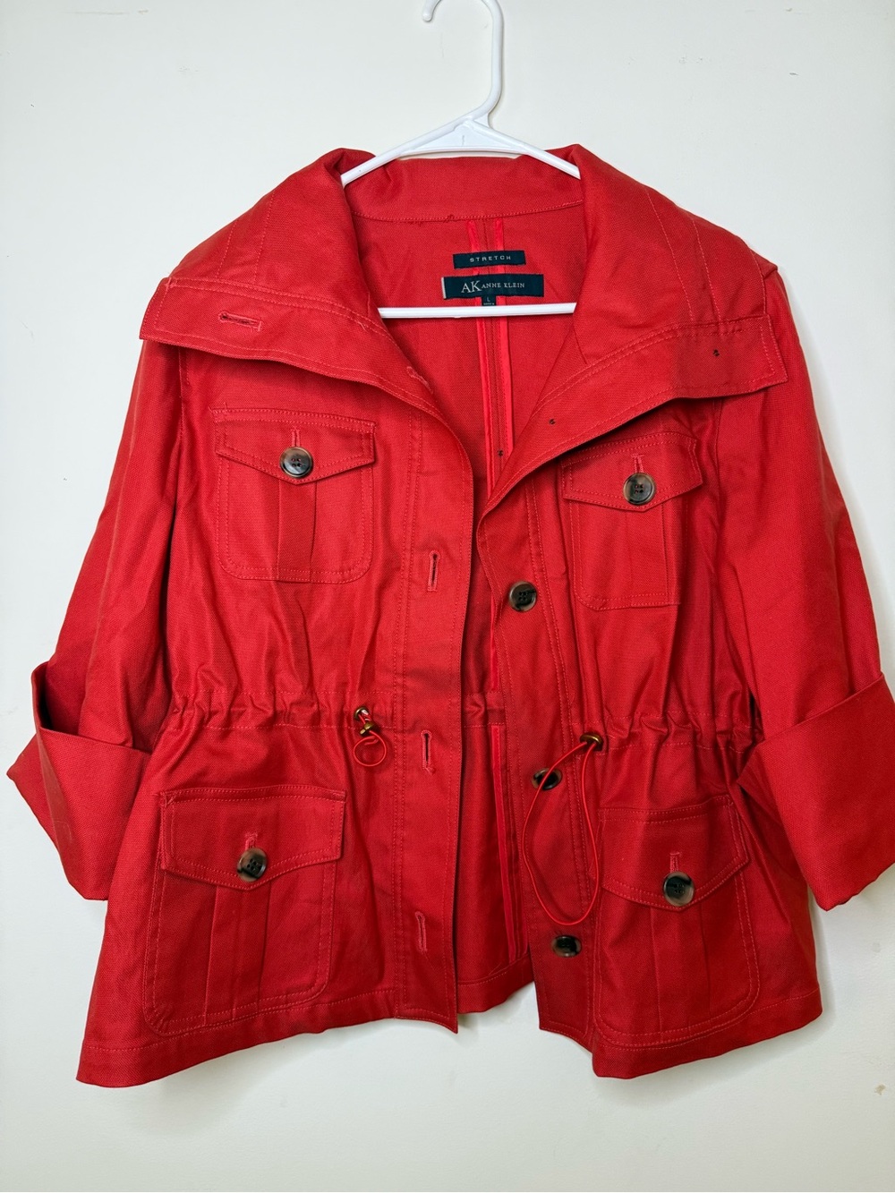 Anne Klein Red Drawstring Waist Utility Jacket